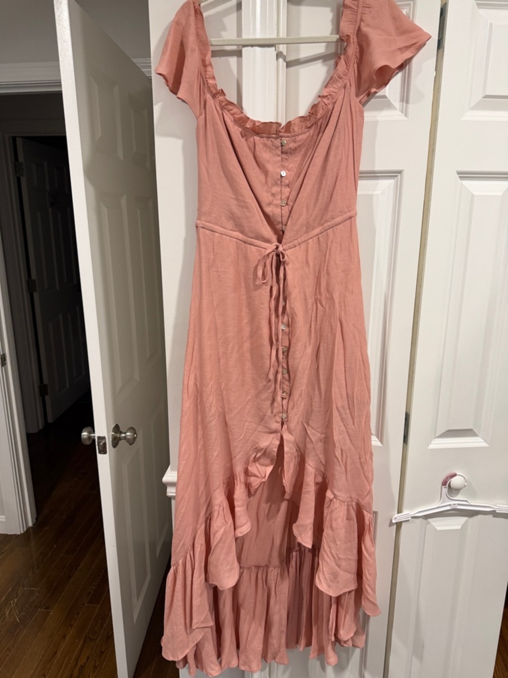 High-Low Button-Front Maxi Dress in Dusty Rose